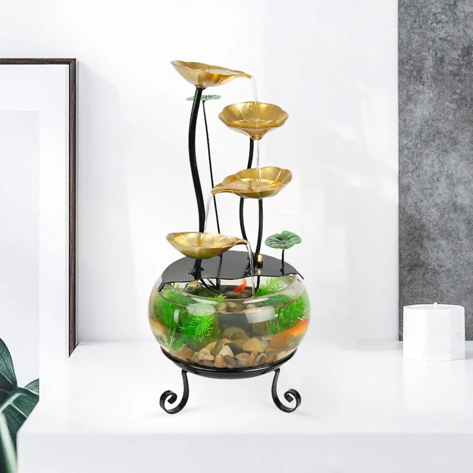 Desktop Home Glass Fish Tank Fortune Flowing Water