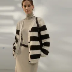 Retro Casual Striped Autumn Wool Women - Apricot - View 1