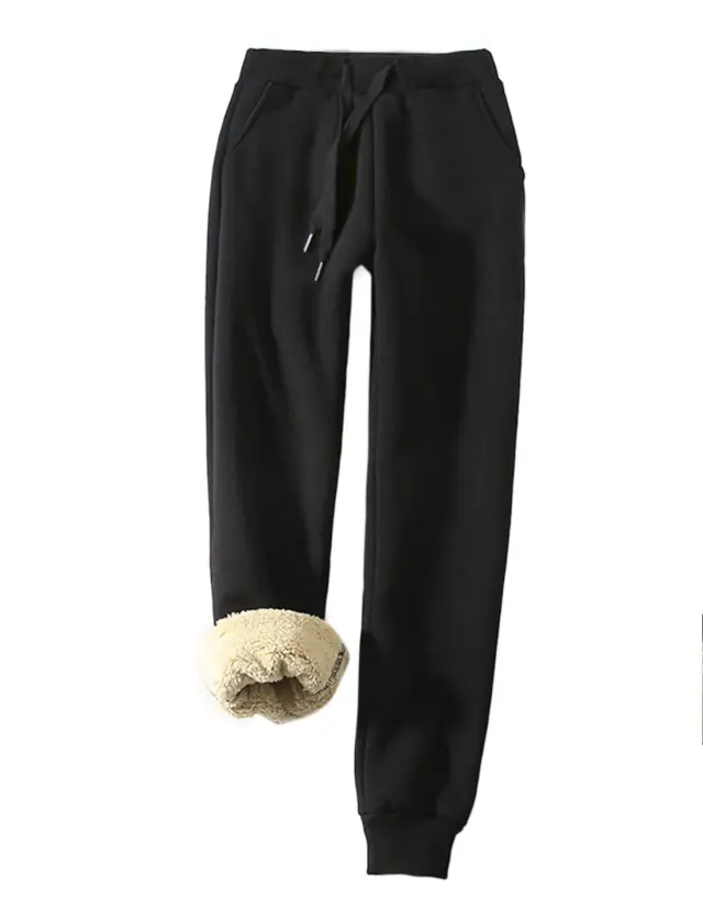 Sports Pants Casual Loose fit Tappered Trousers Fitness Training Fleece lined Black - Shop at LoveMi