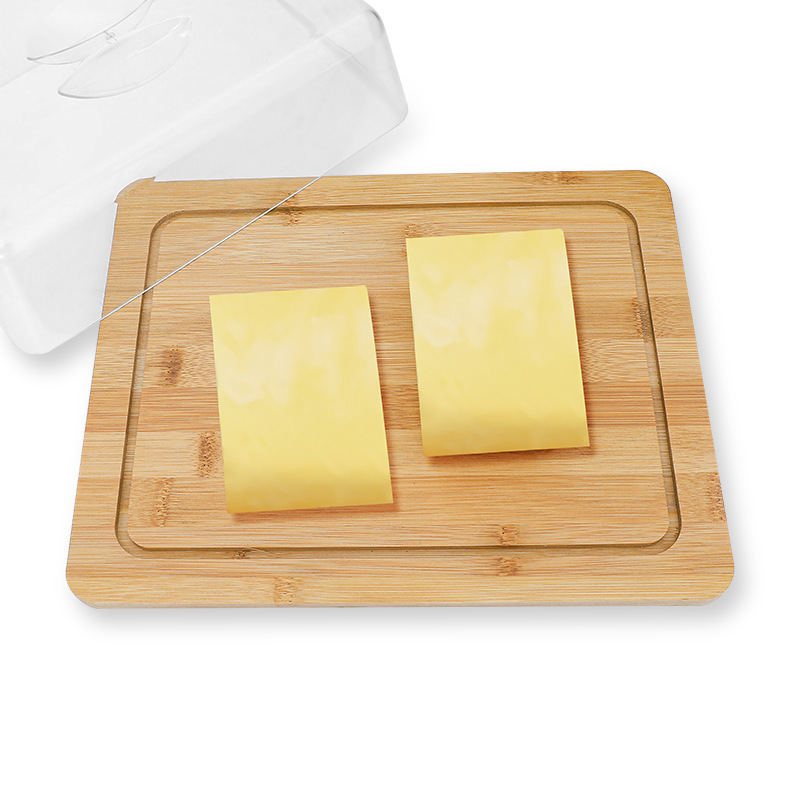 Bamboo Butter Box With Lid Transparent Cheese Storage Crisper