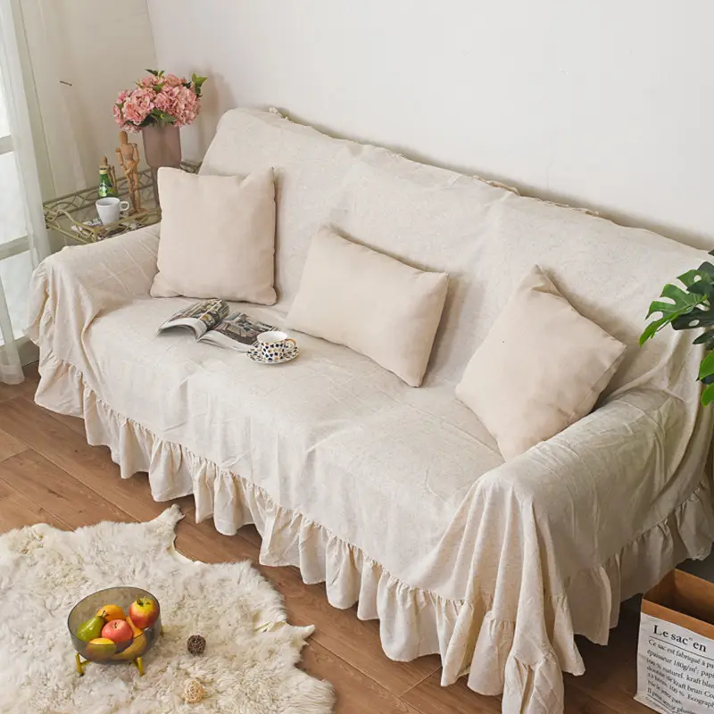 Sofa Cover Wholesale Linen-Colored Ruffled Edge Full-Cover
