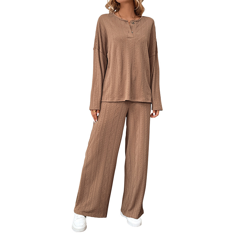 Casual Buckle Texture Fabric Solid Color Wide-leg Pants Suit - Image 2