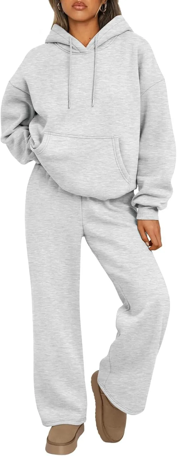 Autumn And Winter Casual Hooded Sweatshirt Oversized Wide leg Light Gray - Shop at LoveMi