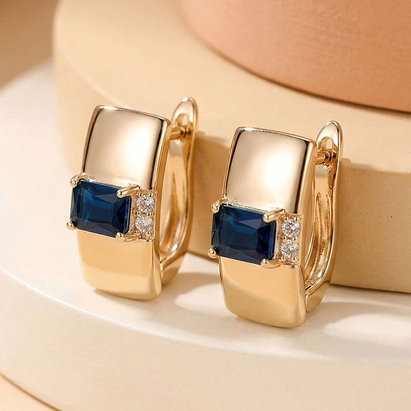 Simple And Stylish Rectangular Gemstone Copper Earrings Inlaid With Zirconia