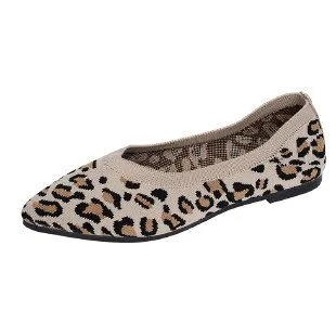Pointed Toe Shallow Mouth Leopard Print Flat Pumps Fashion Casual Lazy Slip On Pumps Apricot - Shop at LoveMi