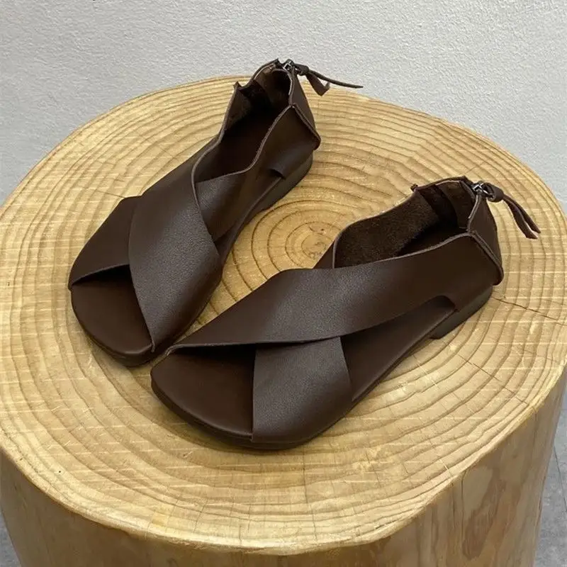 Handmade Sandals Artistic Retro Fish Mouth Soft Flat Bottom Soft Leather