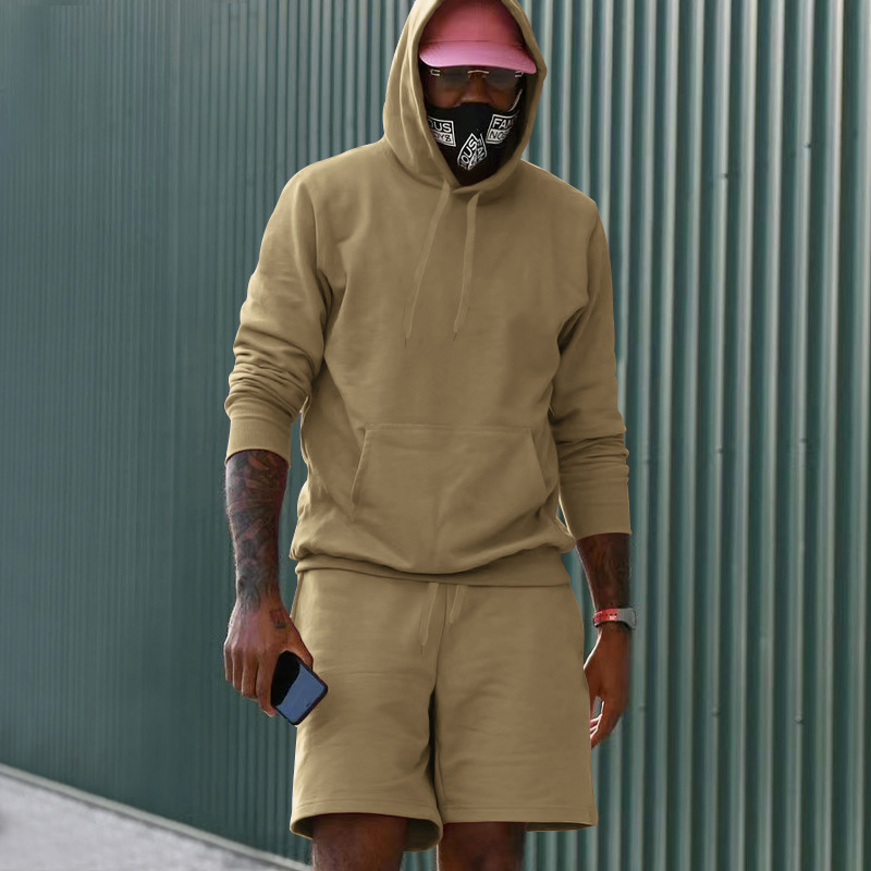 Mens Fleece-Lined Hoodie And Shorts Two-Piece Set