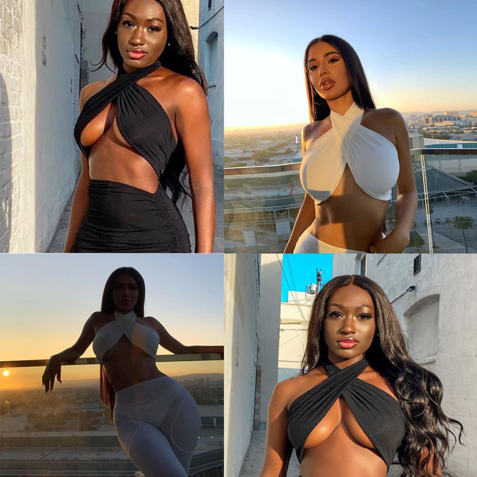 Solid-color Halter Top With A Plunging Neckline And Backless Design