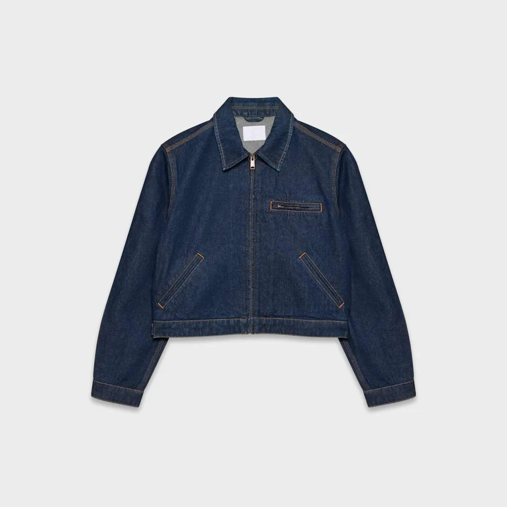 American Vintage Overalls Jacket Fall Winter Coat Top Short - Blue
