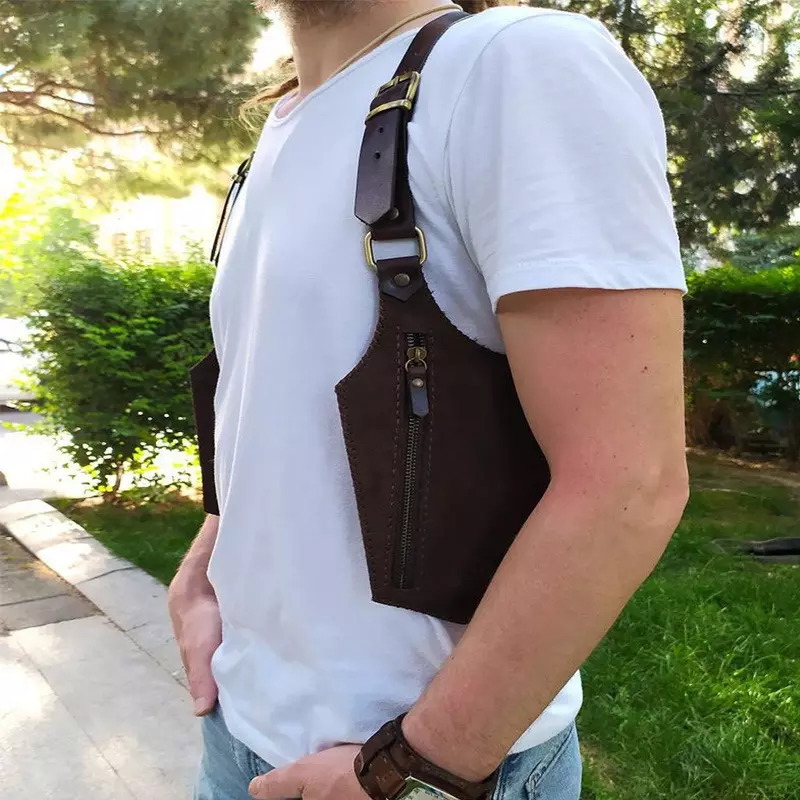 Men's Suspender Underarm Satchel Outdoor Adjustable Zipper Bag