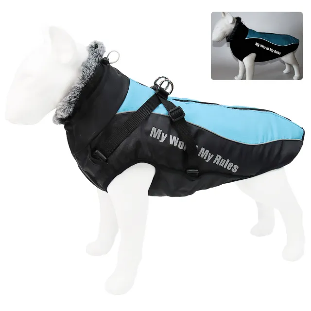 Autumn And Winter Pet Warm Reflective Padded Coat Sky Blue - Shop at LoveMi