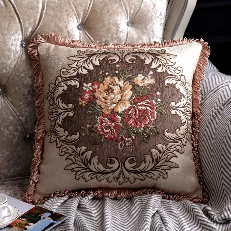 Sofa Pillow Cases Back Cushion Bedside Soft Bag Backrest Embroidery Car Club Lumbar Support Pillow European Luxury - Coffee Color