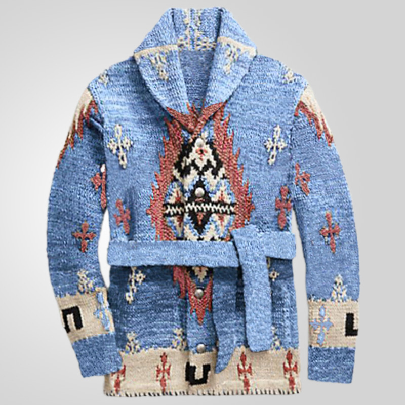 American Retro Heavy Industry Jacquard Sweater Mid-length Thickened Sweater Coat
