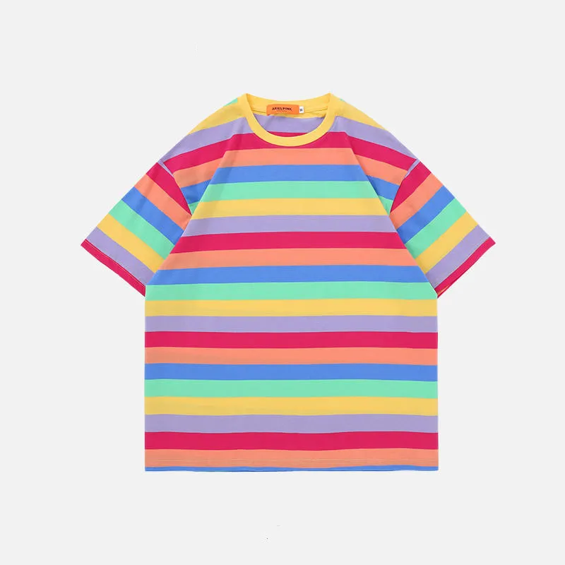 Women's Summer Loose Striped Short-sleeved T-shirt - Red