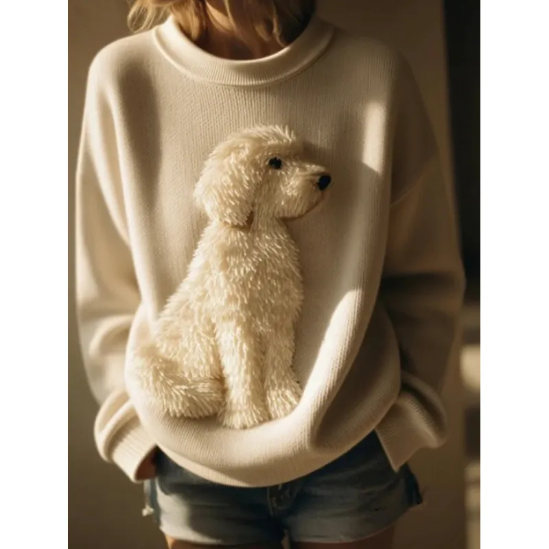 Womens Printed Crew-Neck Chunky-Knit Faux Sweater - Fqh1U859Abd73G-M