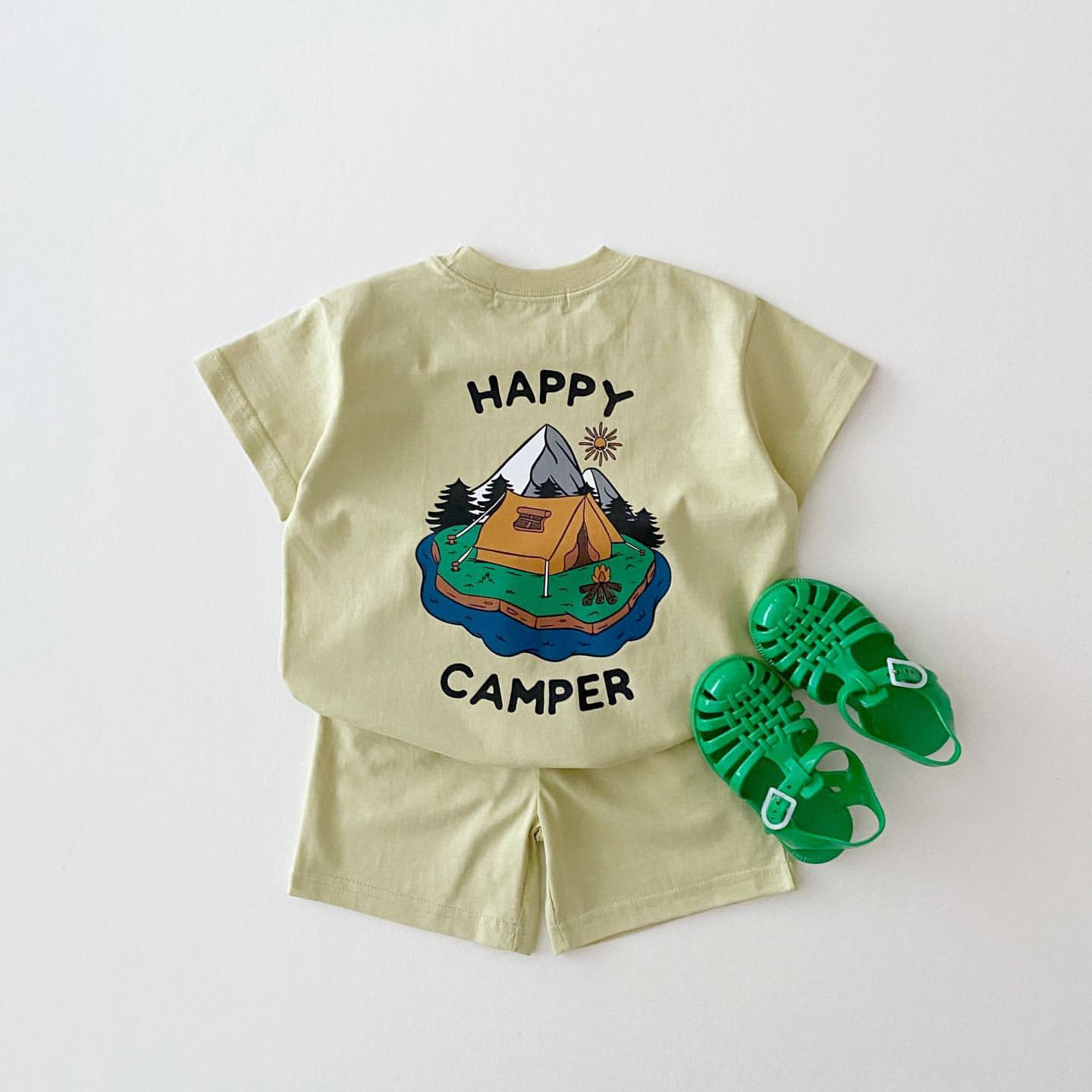 Children's Candy Color Cotton Casual T-shirt Short Suit