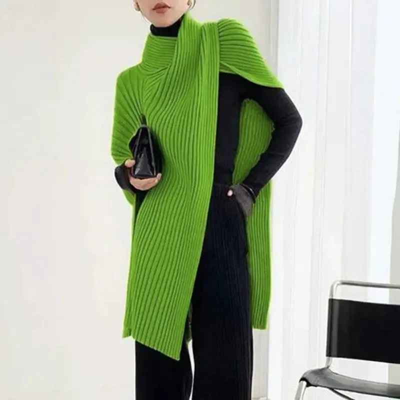 Loose-fitting Asymmetrical Solid-color Patchwork Turtleneck Sweater Top