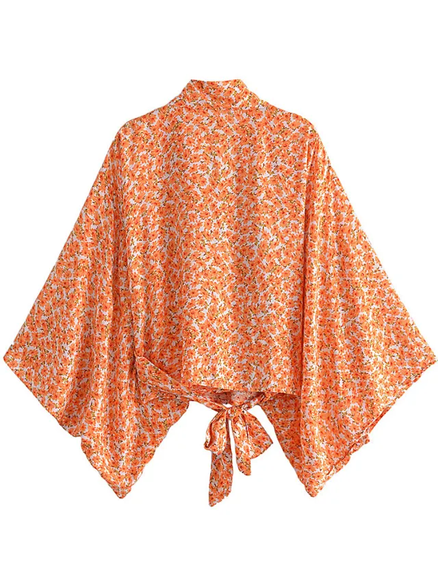 Printed V neck Batwing Sleeve Blouse 141Color - Shop at LoveMi