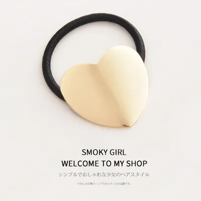 European And American Ins Cold Style Geometric Metal Brushed Hollow Hair Ring Heart Gold - Shop at LoveMi