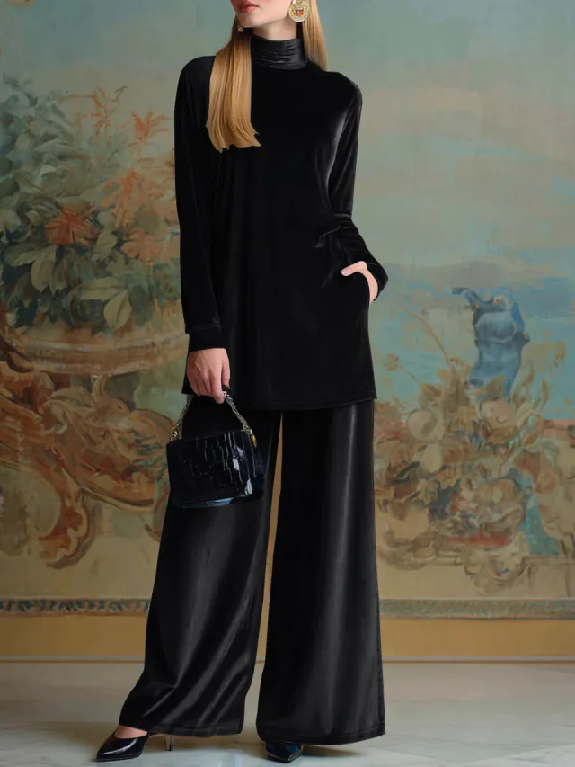 Side split Design On The Top Pairs Perfectly With Wide leg Pants Black - Shop at LoveMi