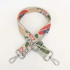 Women's Bag Shoulder Strap Accessory Strap Leaves Flowers Width Purse Chain Embroidered Canvas Ribbon - Silver Hook Style - View 1