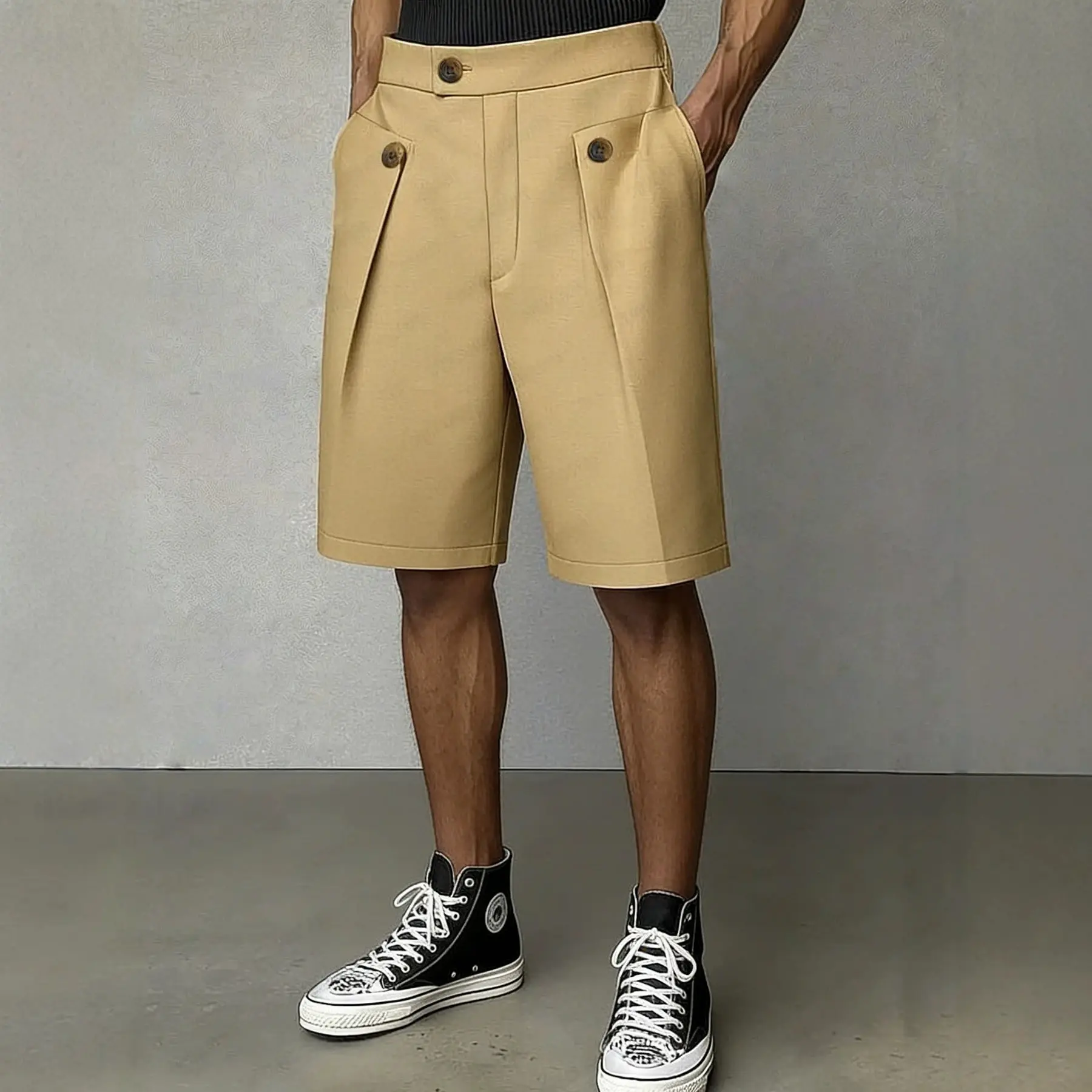 Mens High-waisted Wide-leg Capri Pants Loose-fitting Shorts