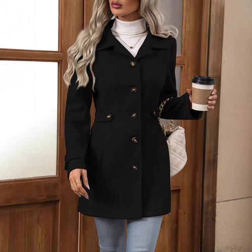 Mid Length Plus Size Wool Coat For Women Lined Wool Outerwear - Image 3