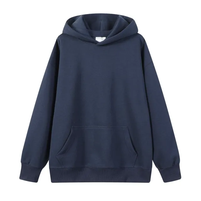 Loose fit Drop shoulder Design Solid color Everyday Casual Hoodie Blue - Shop at LoveMi