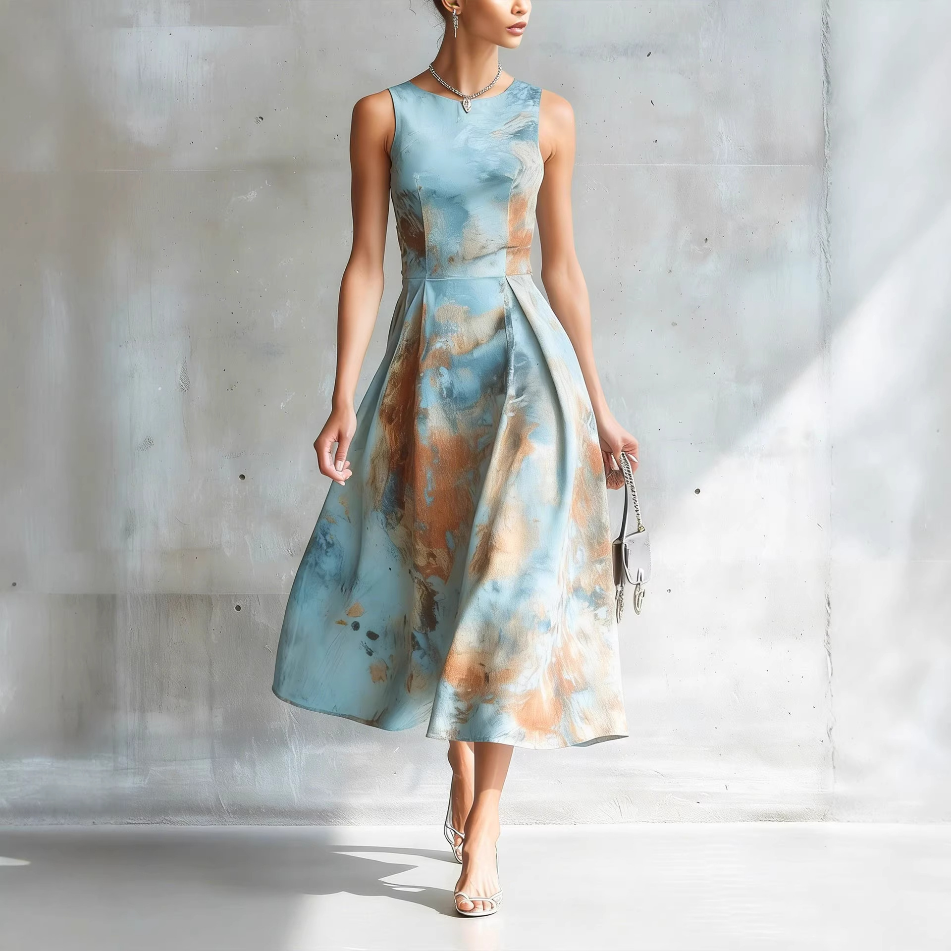 Sleeveless Midi Womens Summer Slimming Dress