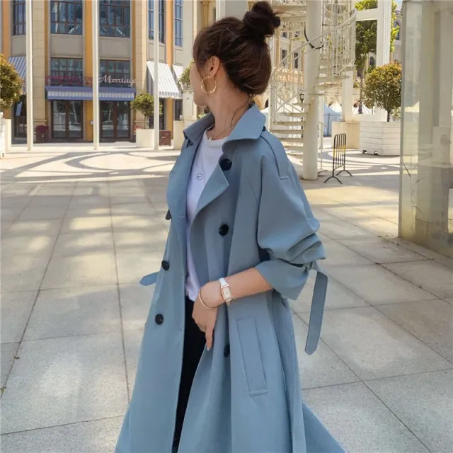 British Style Trench Coat Women's Mid length Loose Spring And Autumn Temperament Coat Blue - Shop at LoveMi