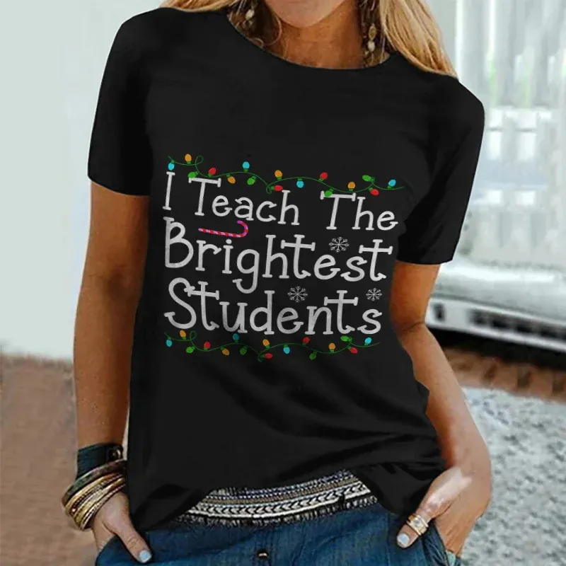 3D Printed Loose Round Neck Short Sleeve T-shirt Top - F169P146