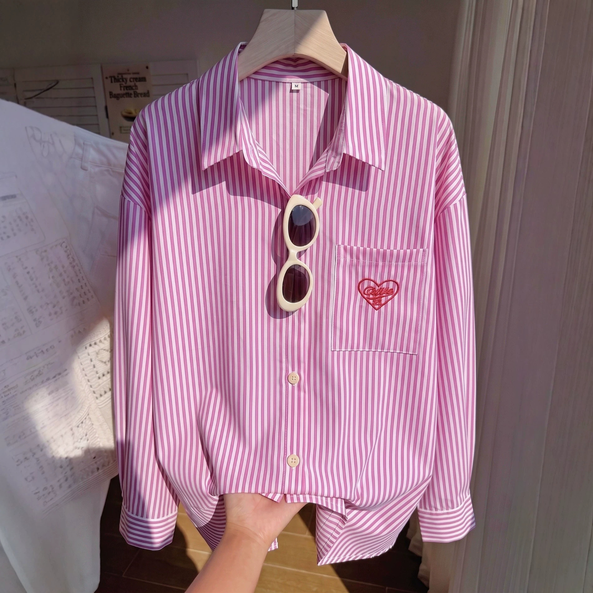 Versatile Long-Sleeve Shirt With Heart Embroidery And Print