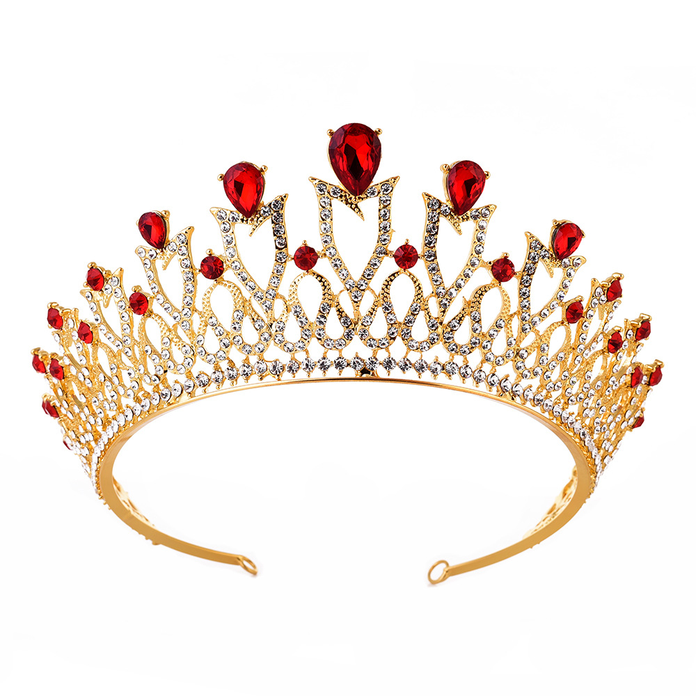 New Wedding Accessories Headband Korean Sweet Princess Alloy Rhinestone Multicolor Bridal Crown Headdress Big Red - Shop at LoveMi