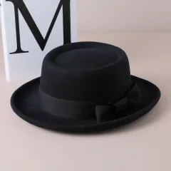 Vintage Bow British Wild Leisure Fashion Top Hat - Black - View 1