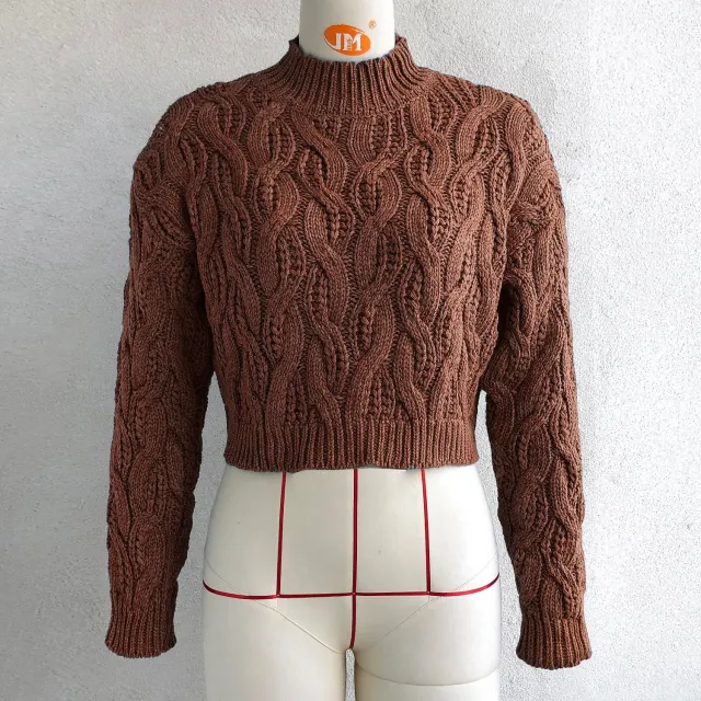 Autumn And Winter Round Neck Long Sleeve Knitted Sweater Top Women Brown - Shop at LoveMi