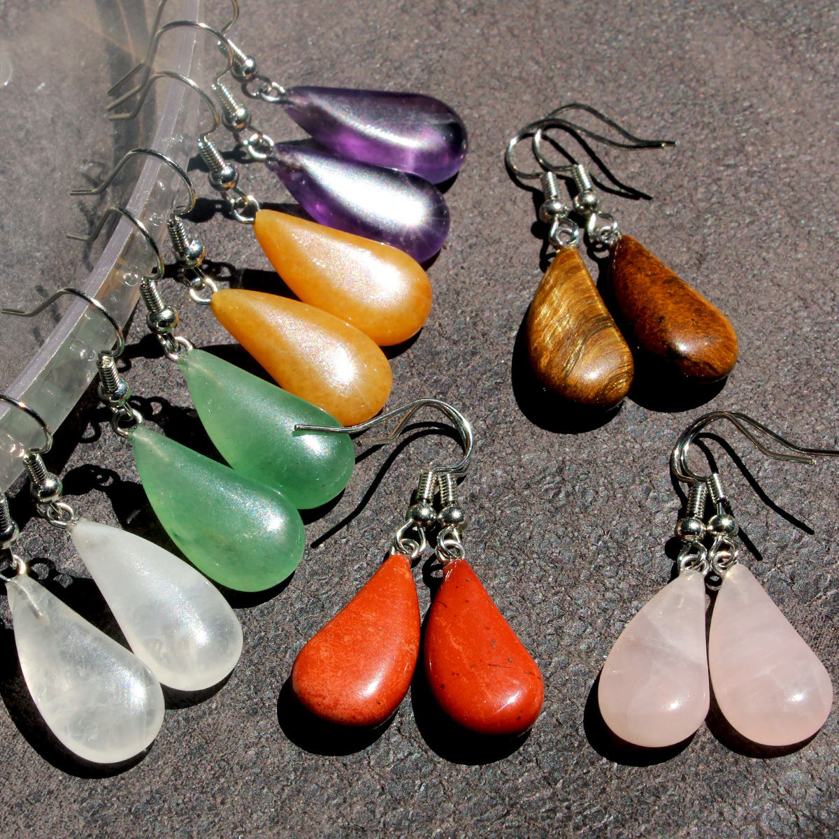 New Flat Teardrop Semi-precious Earrings For Women