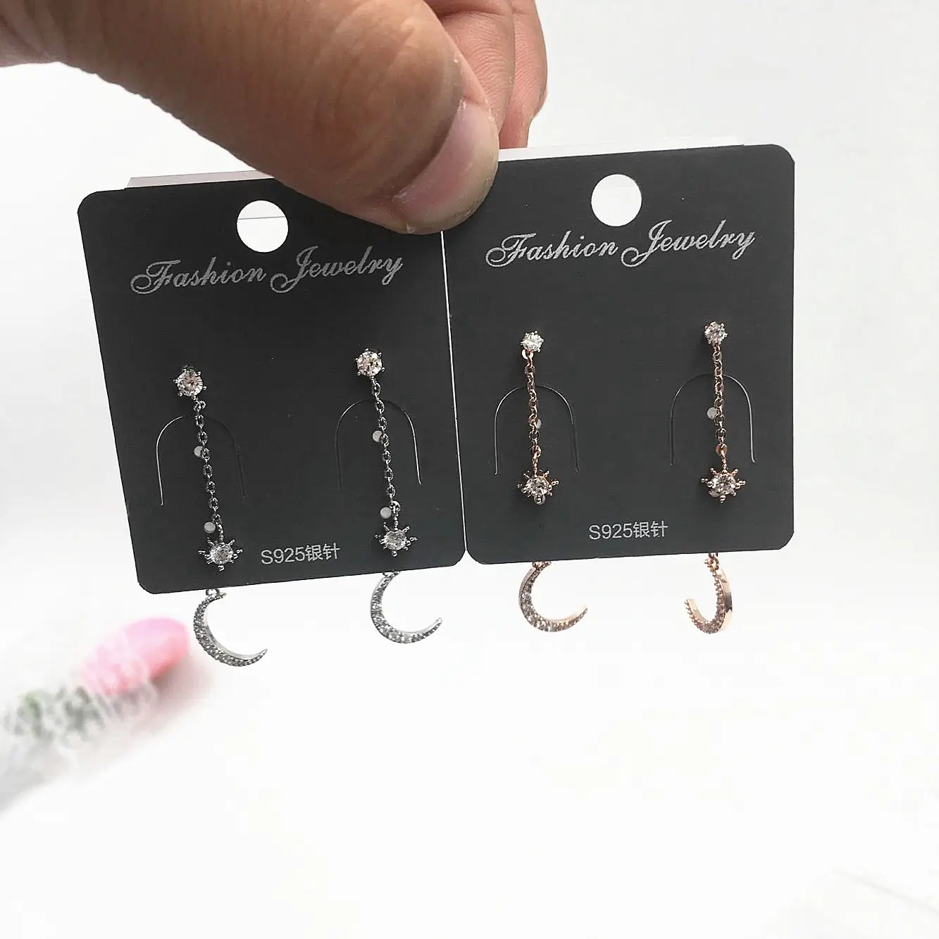 925 Silver Needle Long Micro-inlaid Color Retaining Earrings