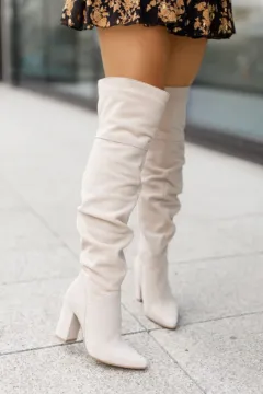 Fall Winter Fashion High Heel Pointed Toe Suede Women's Over-the-knee Boots - Beige - View 1