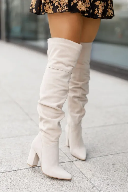 Fall Winter Fashion High Heel Pointed Toe Suede Women's Over-the-knee Boots - Beige