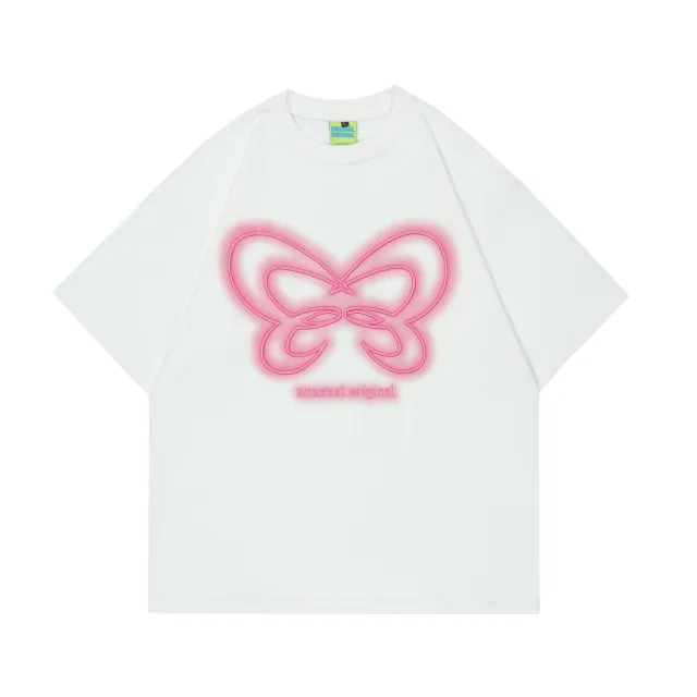 Women's Fashionable Simple American Street Embroidered Butterfly Short sleeved T shirt White - Shop at LoveMi