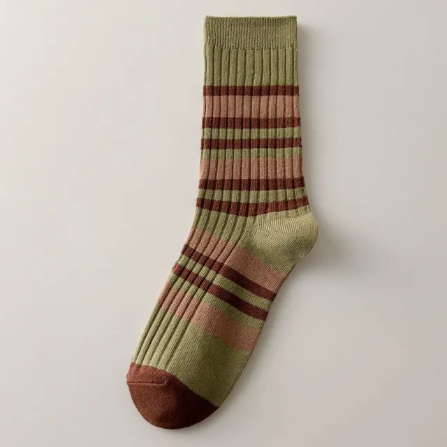 Women's Autumn And Winter Cotton Thickened Double Needle Tube Socks Green Grain - Shop at LoveMi
