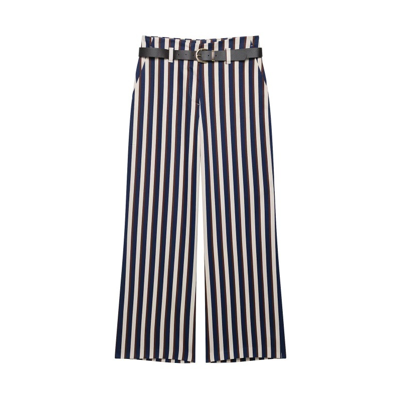 Sleek Relaxed High-waisted Striped Casual Wide-leg Pants