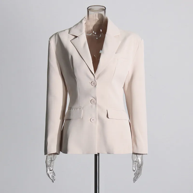 Solid Color Waist Tight Slim Fit Suit High Waist Pleated Skirt Two-piece Suit - Coat