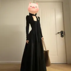 French Style Bodycon Long Skirt Black Long Sleeve Dress - Black - View 1