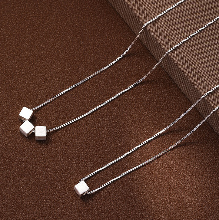 999 Fine Silver Brushed Small Square Candy Necklace For Women