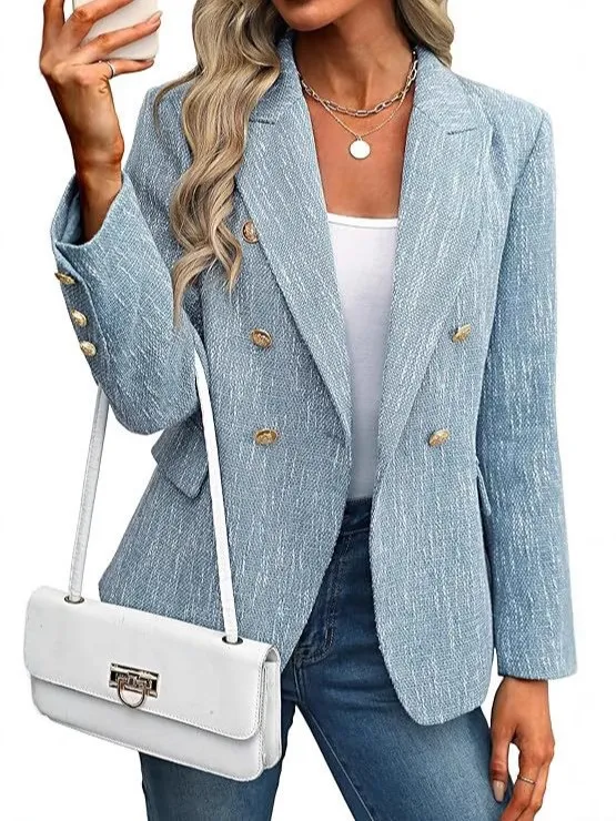 Women's Clothing Solid Color Suit Autumn Simplicity Style Light Blue - Shop at LoveMi