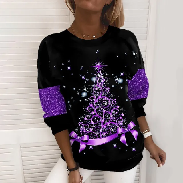 Christmas Sweater Women's 3D Digital Printing Pullover Jacket Fashion Casual Sweatshirt Long Sleeve Printed Round Neck Shirt Top Clothes Purple - Shop at LoveMi