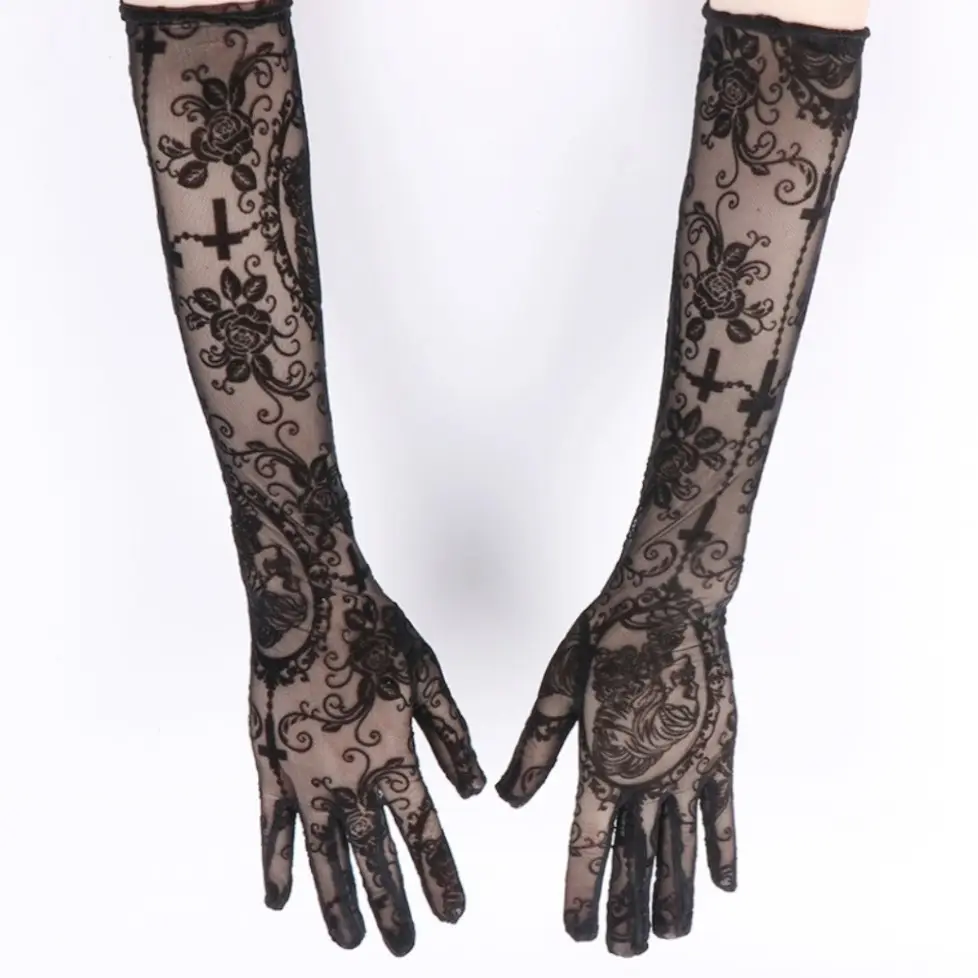Sexy Lace Long Gloves Dark Skull Halloween