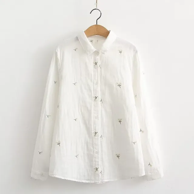 Double layer Yarn Skin Cotton Loose Long sleeved Shirt White - Shop at LoveMi