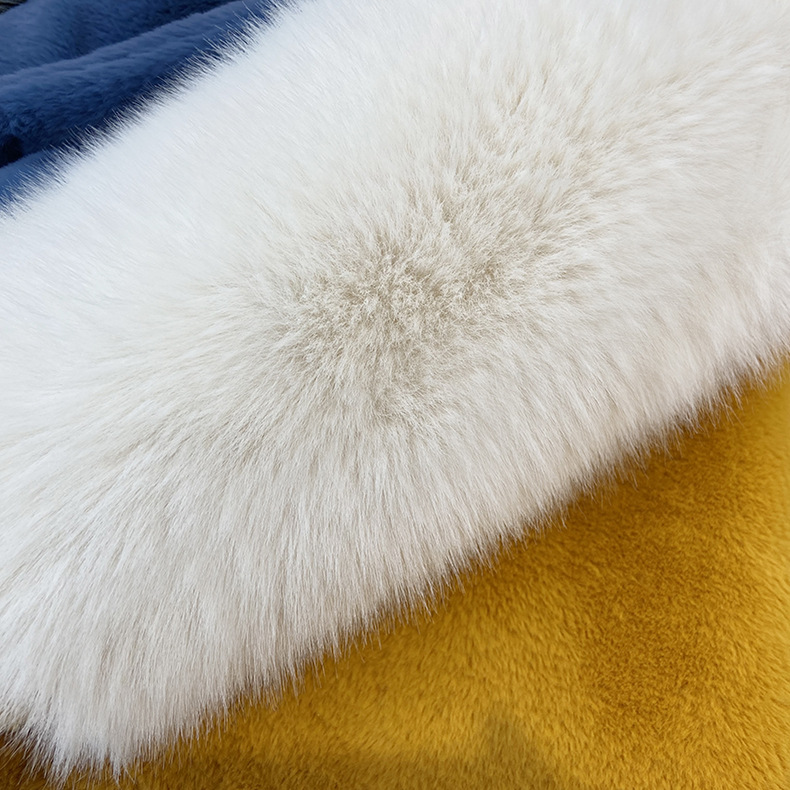 Winter Fur And Leather Overcoat Contrast Color Lapels